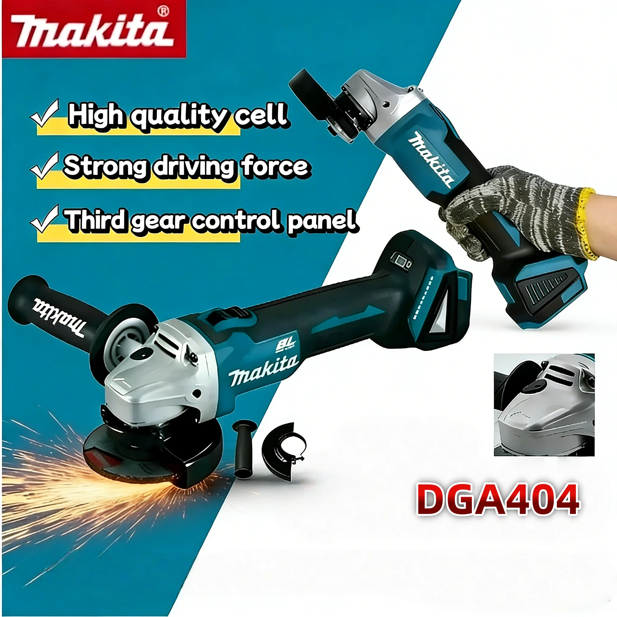 Brushless Angle Grinder Battery Powered - Аккумуляторная угловая шлифовальная машина Makita DGA404